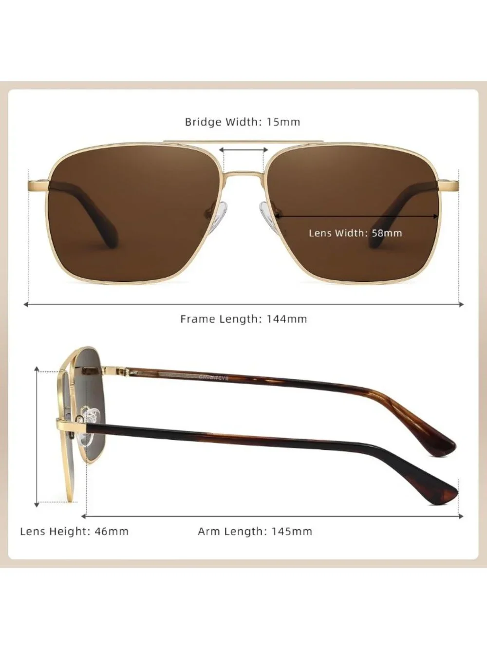 Stylish Polarized Square Aviator Sunglasses for Men - 58mm XL Large Shades
